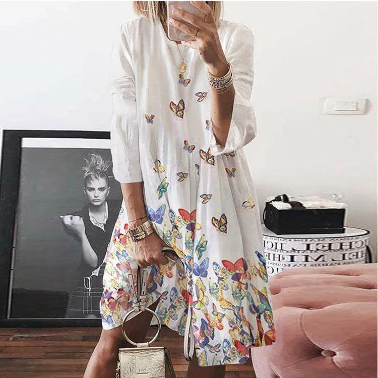 Round Neck Butterfly Print Mini Sleeves