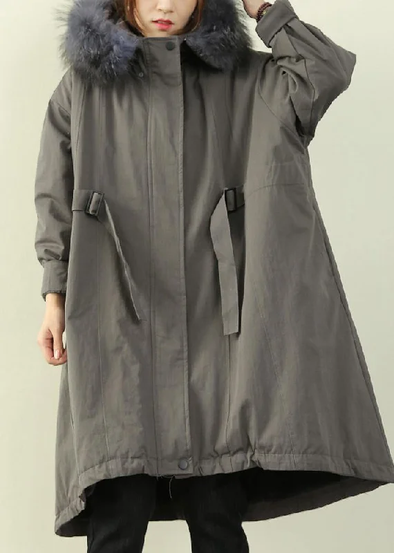 gray plus size stitching waist ming cloak padded coat