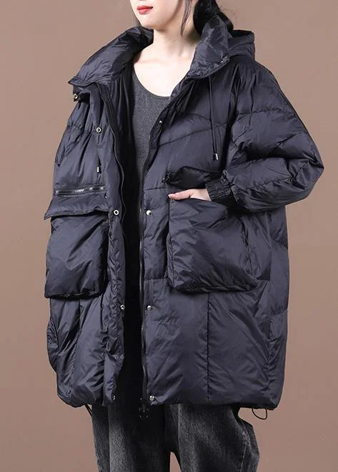 Casual plus size down jacket black hooded Batwing Sleeve down coat winter