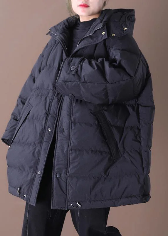 Casual plus size snow jackets overcoat black hooded pockets duck down coat