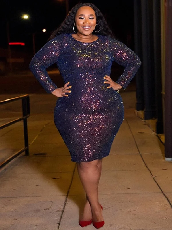 Sequin Long Sleeve Dress Plus Size