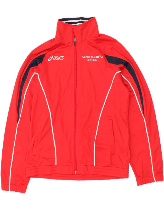 ASICS Womens Graphic Tracksuit Top Jacket UK 16 Large Red Colourblock