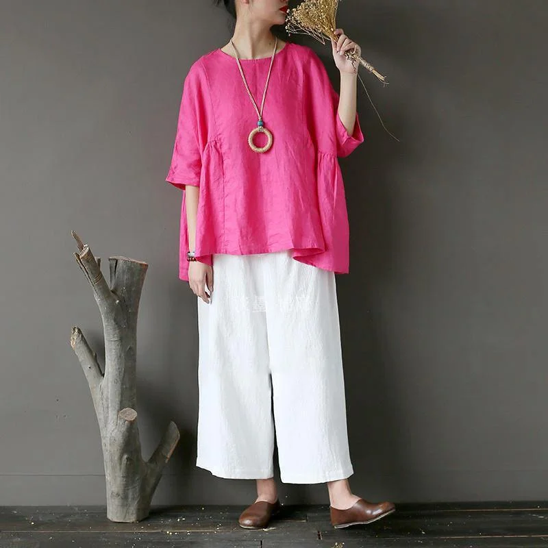 Diy U Neck Linen Summer Rose Tops