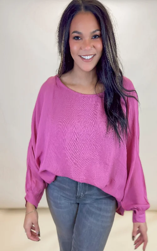 Dusty Mauve Long Sleeve Solid Woven Top