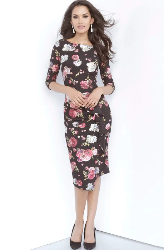 Jovani - 2915 Floral Print Bateau Fitted Dress