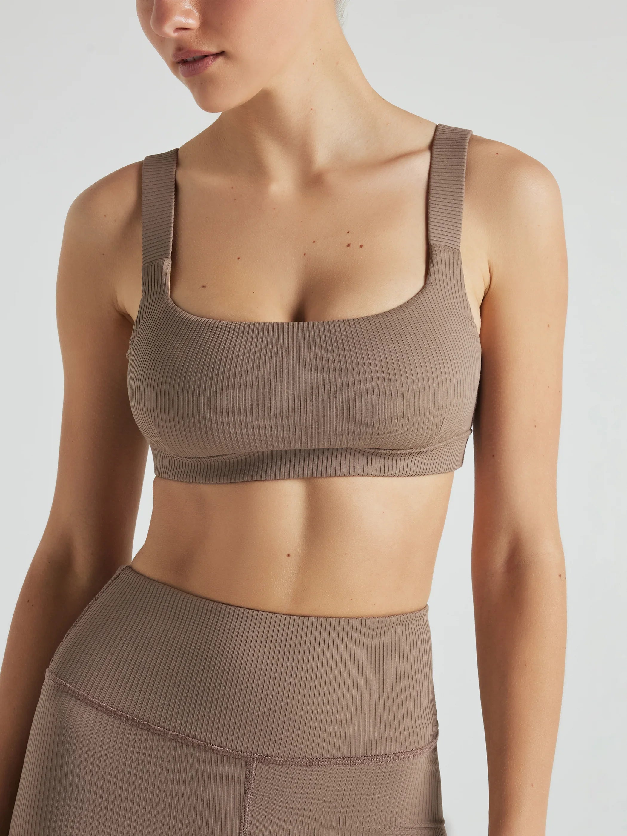 Renew Rib Square Neck Bra - Pine Bark