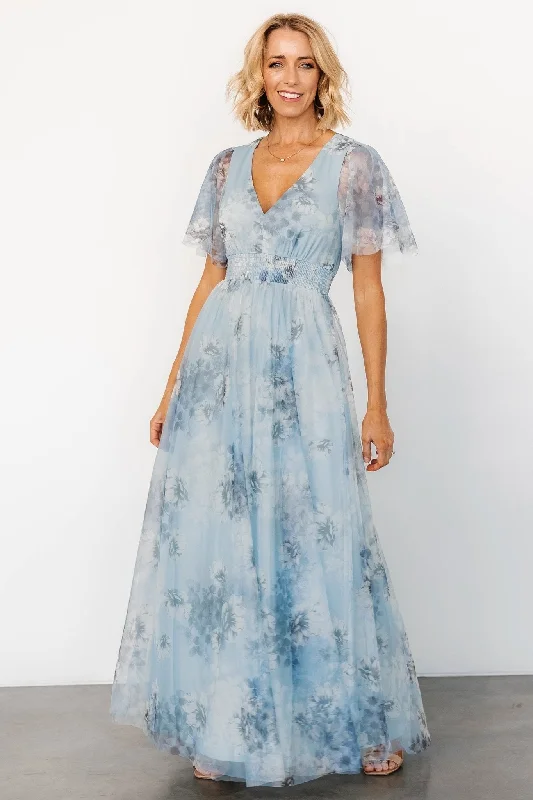 Cressida Tulle Maxi Dress | Blue + Off White Floral