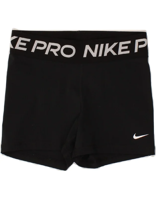 NIKE Womens Dri Fit Graphic Sport Shorts UK 12 Medium  Black Polyester