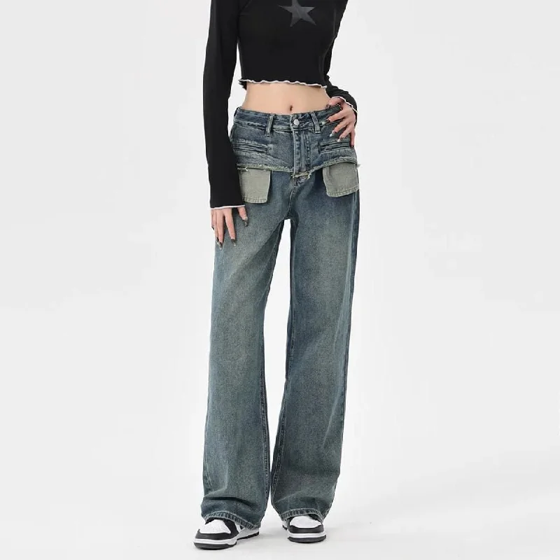 Chic Vintage Distressed High-Waist Straight Leg Women's Jeans