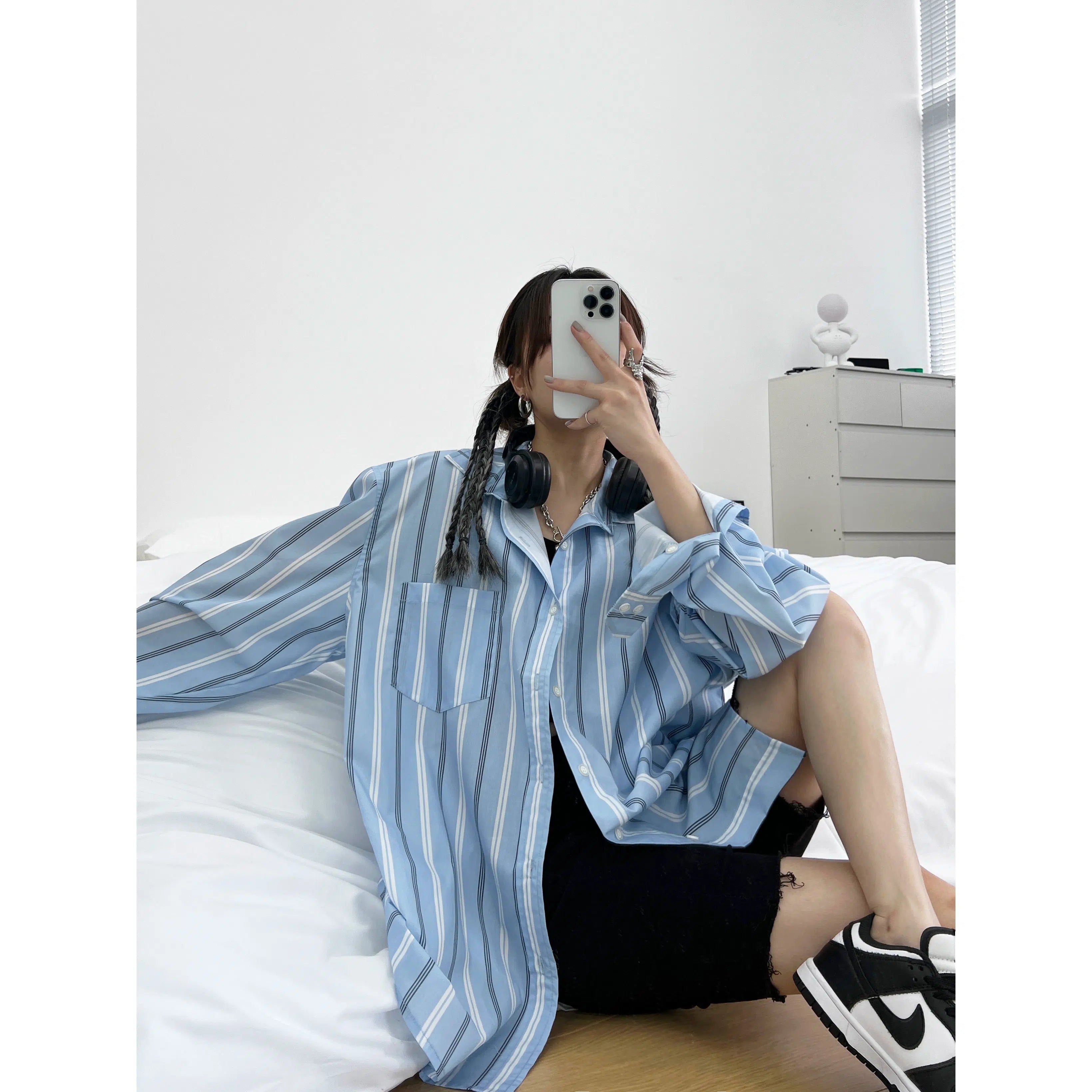 Back Logo Print Striped Oversized Shirt