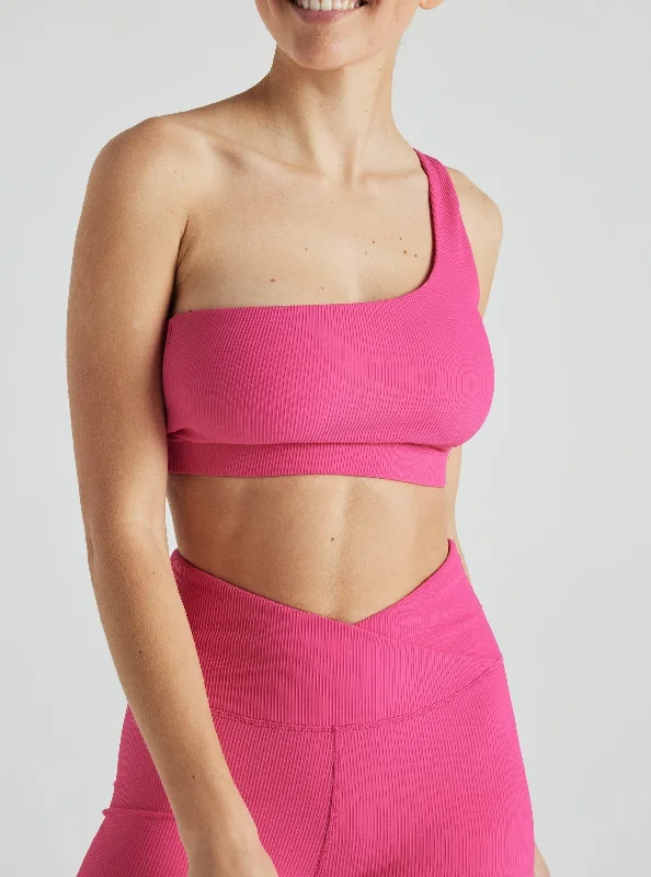 Electric Rib One Shoulder Bra - Pink Yarrow