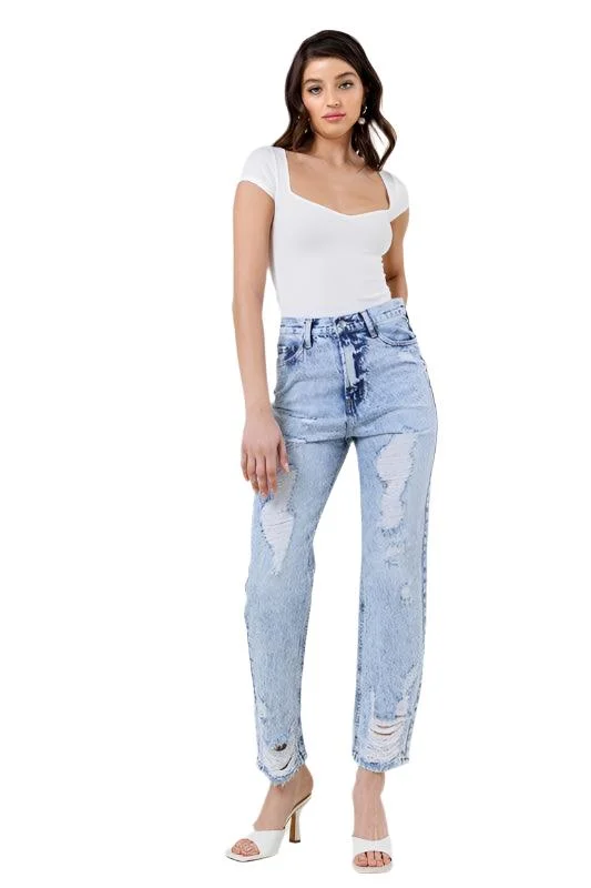 High Waisted Straight Leg In Vintage Acid Wash