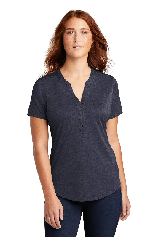 Sport-Tek Womens Endeavor Moisture Wicking Short Sleeve Polo Shirt - Heather Deep Navy Blue - Closeout