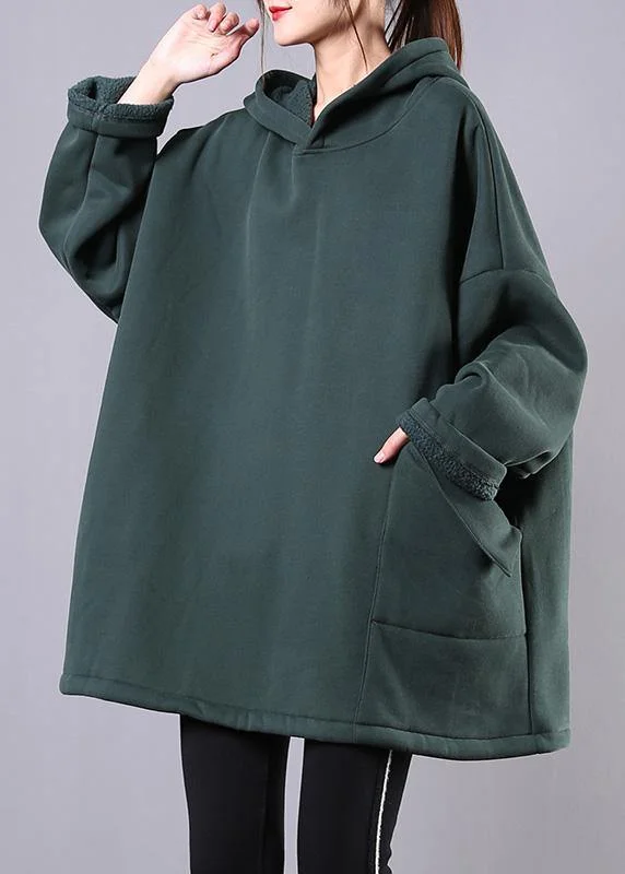 Classy hooded pockets cotton tunics for women Fabrics green blouse