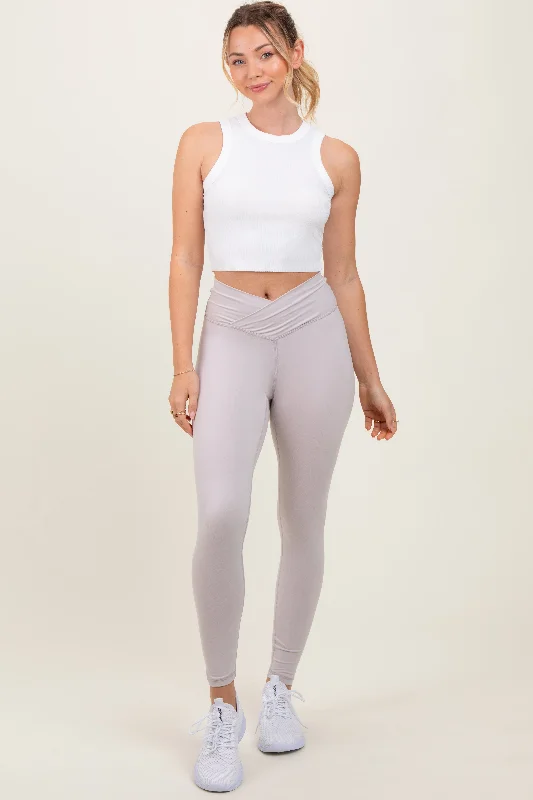 Beige Crossover Waistline Leggings