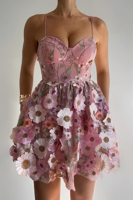 Angelica Floral Mini Dress - Baby Pink