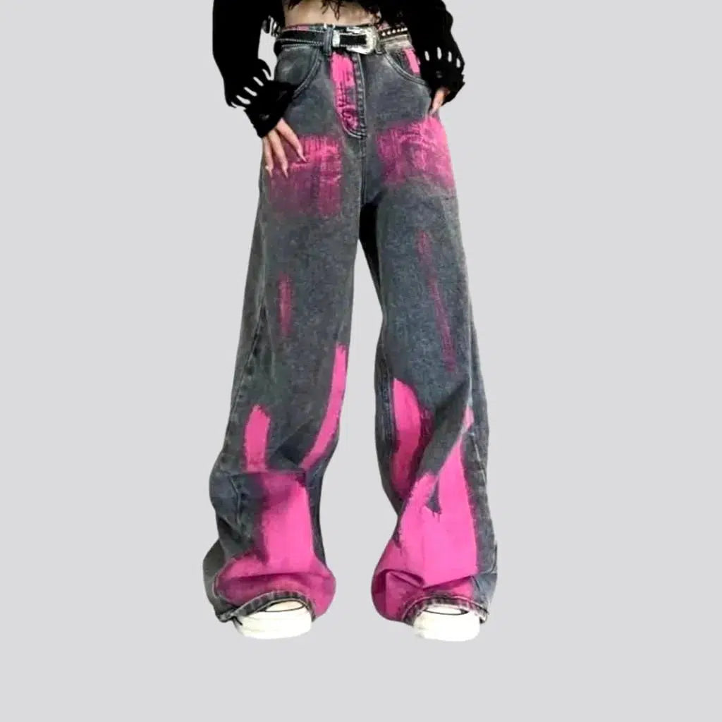 Vintage pink-stains jeans
 for women