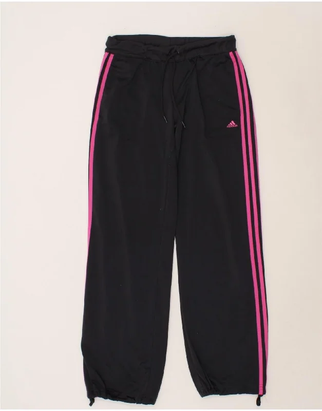 ADIDAS Womens Tracksuit Trousers Joggers UK 12 Medium Black Polyester