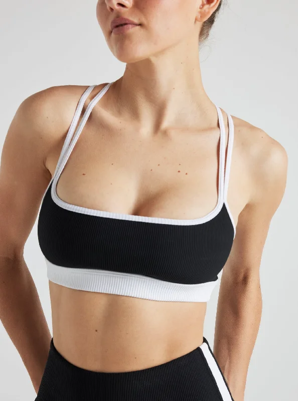 Electric Rib Color Block Bra - Black White