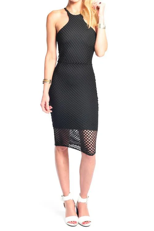 Donna Mizani Black Racer Front Diamond Midi Dress