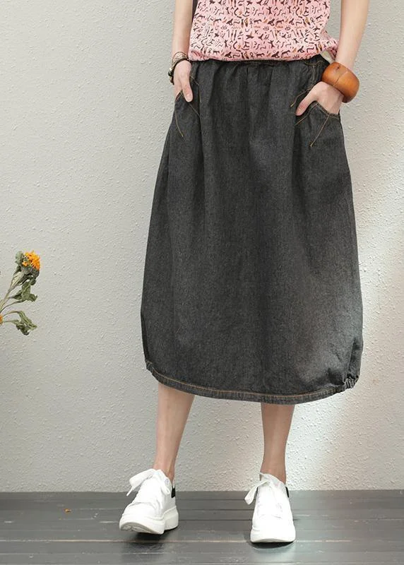 Elastic waist mid-length half-length denim skirt loose loose  wild A-line skirt