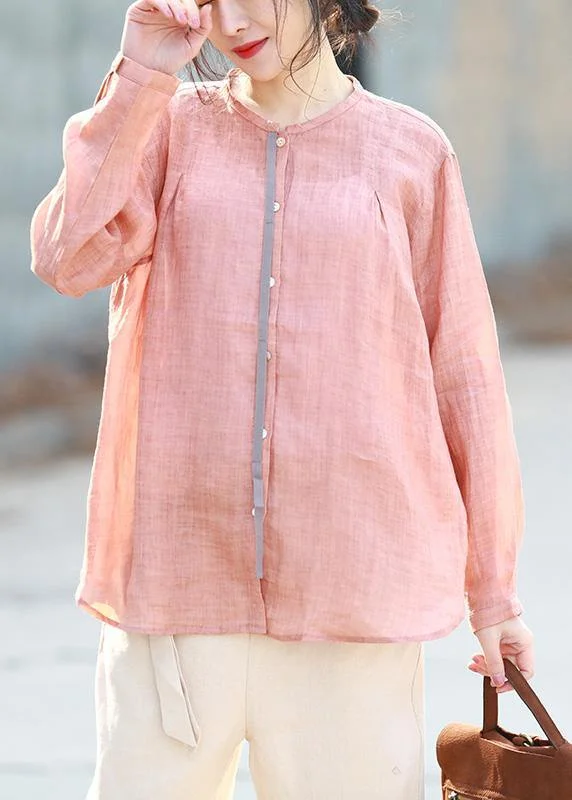 Modern half sleeve pink linen Blouse summer shirt