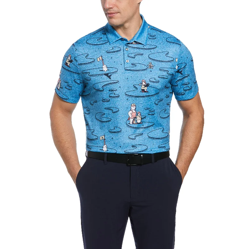 Short Sleeve All Over Polar Pete Print Oxford  Polo