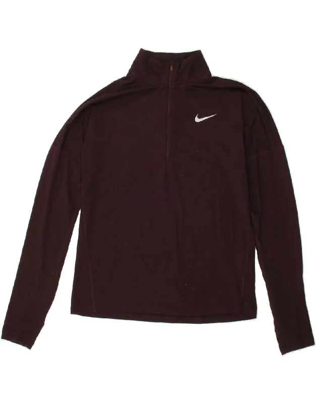 NIKE Womens Dri Fit Zip Neck Pullover Tracksuit Top UK 10 Small Maroon