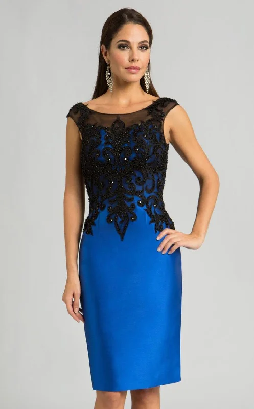 Feriani Couture Beaded Cap Sleeves Sheath Short Dress 26246 - 2 pcs Royal In Size 6 and Size 8 Available