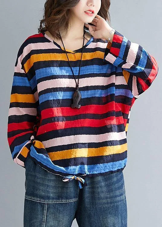 Chic rainbow cotton clothes drawstring Dresses tops