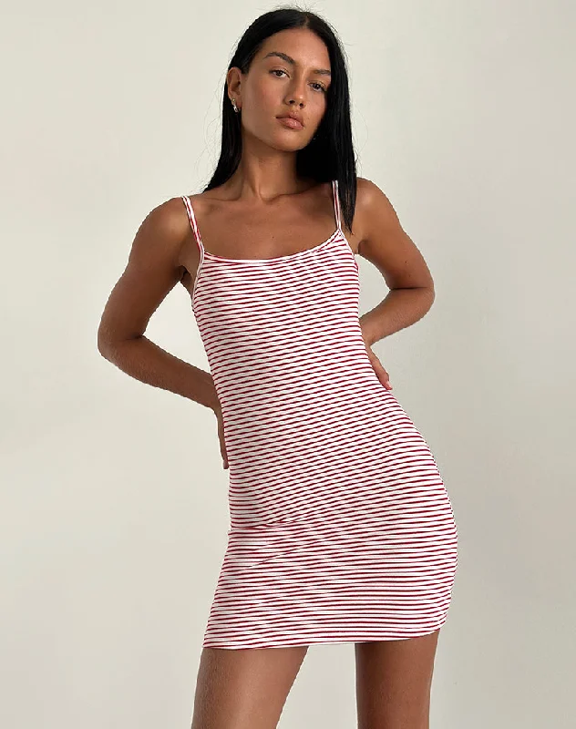 Anzhelina Strappy Mini Dress in Red and White Stripe