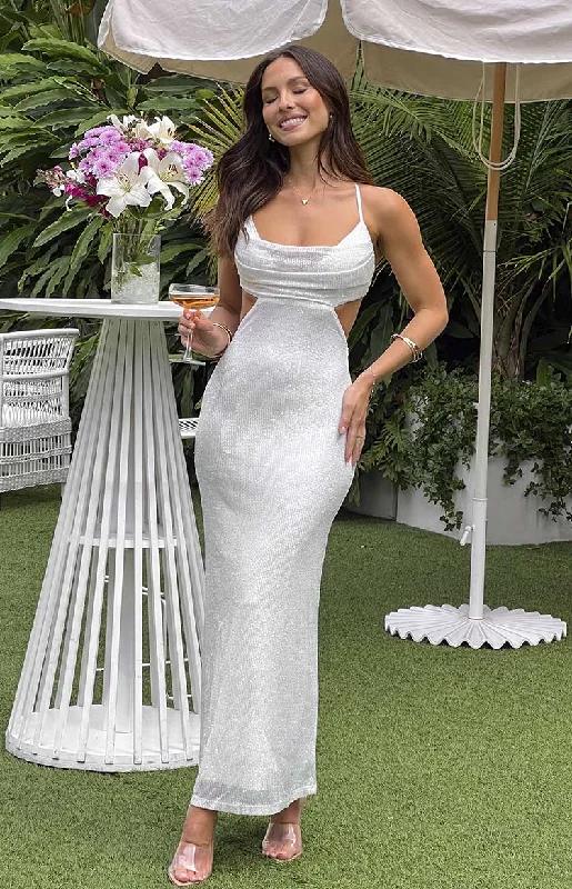 British casual Taleah White Sequin Cut Out Maxi Dress