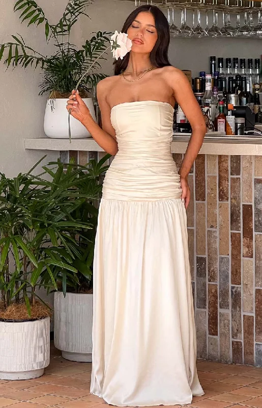 Leisure Travel Sinclair Cream Satin Strapless Maxi Dress