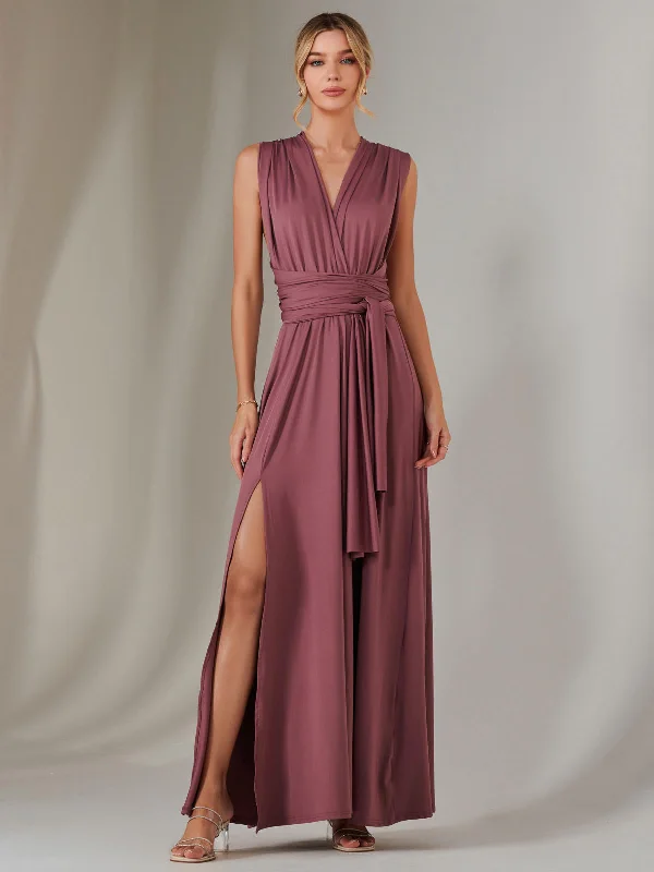 Short skirt design Halter Neck Maxi Bridesmaid Dress, Mauve