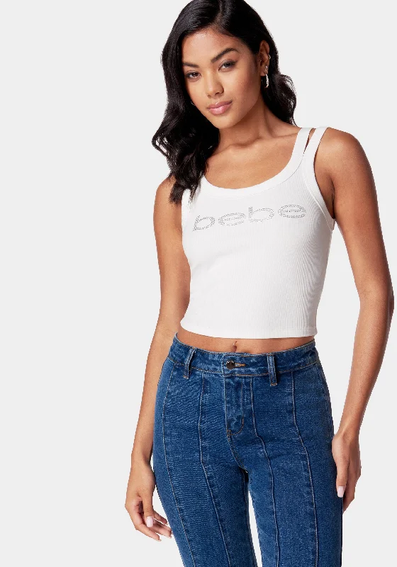 Bebe Logo Cropped Rib Top