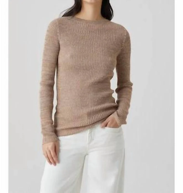 Boatneck Longsleeve Top In Taupe