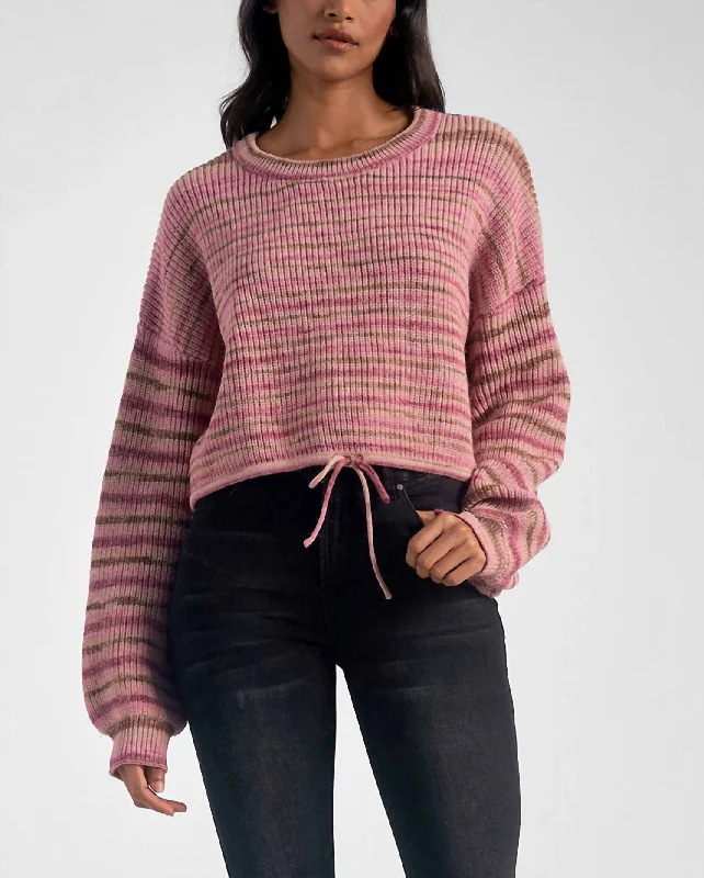 Crew Neck Sweater In Rose Stripe