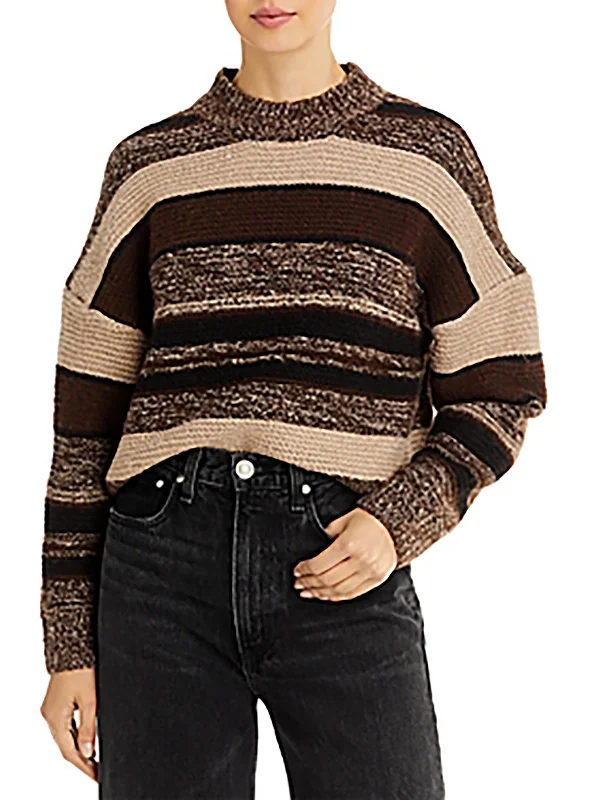 Georgia Womens Textured Striped Funnel-Neck Sweater