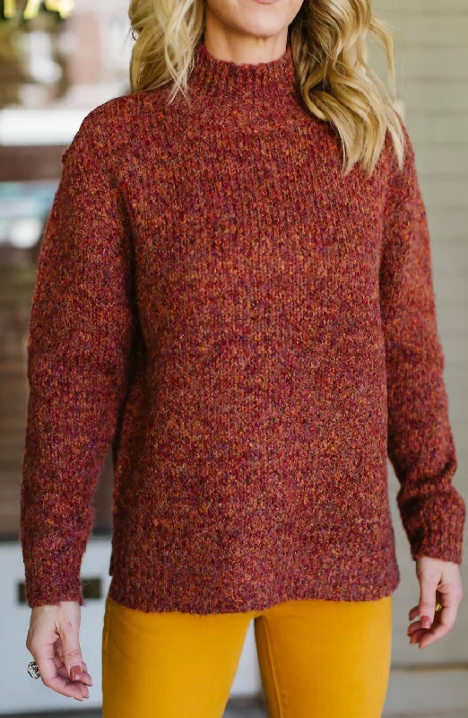 Mock Neck Sweater In Rust