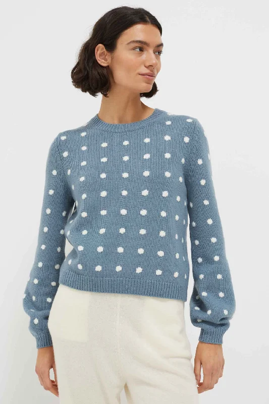 Powder-Blue Wool-Cashmere Spot Intarsia Sweater