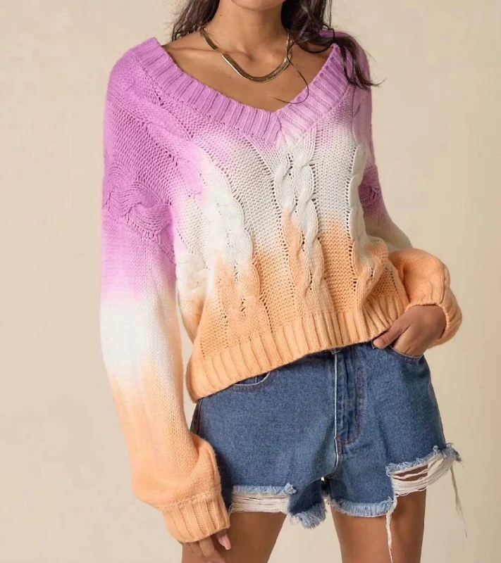 Tie Dye Sweater In Purple/white/coral