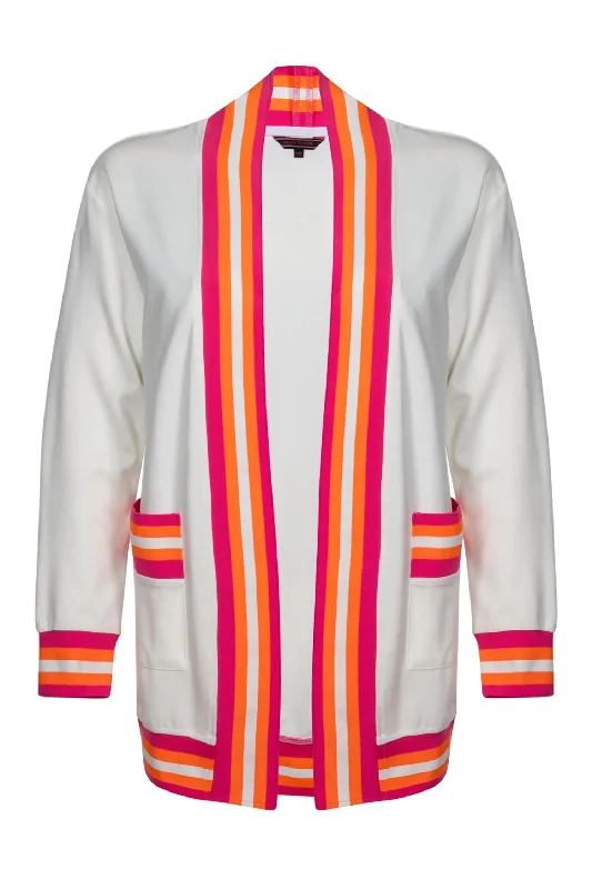 Women's Cody Riot Cardigan In White/pink/orange