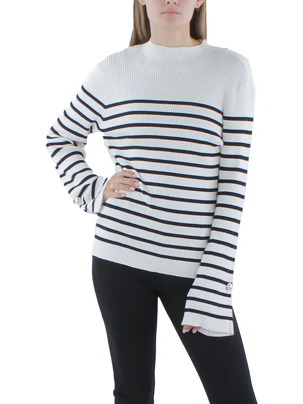 Womens Striped Ribbed Pullover Sweater