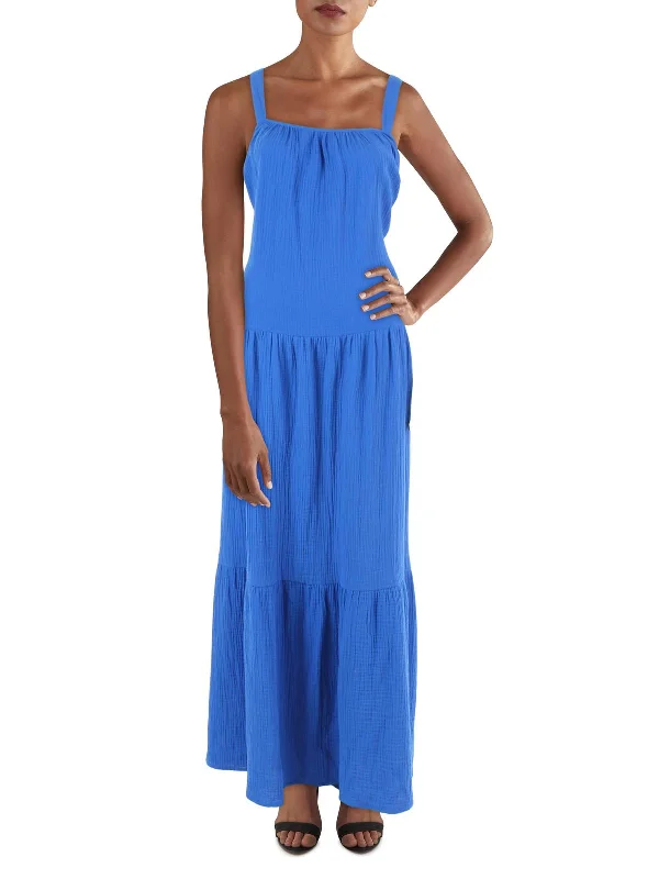 Arianna Womens Cotton Tiered Maxi Dress