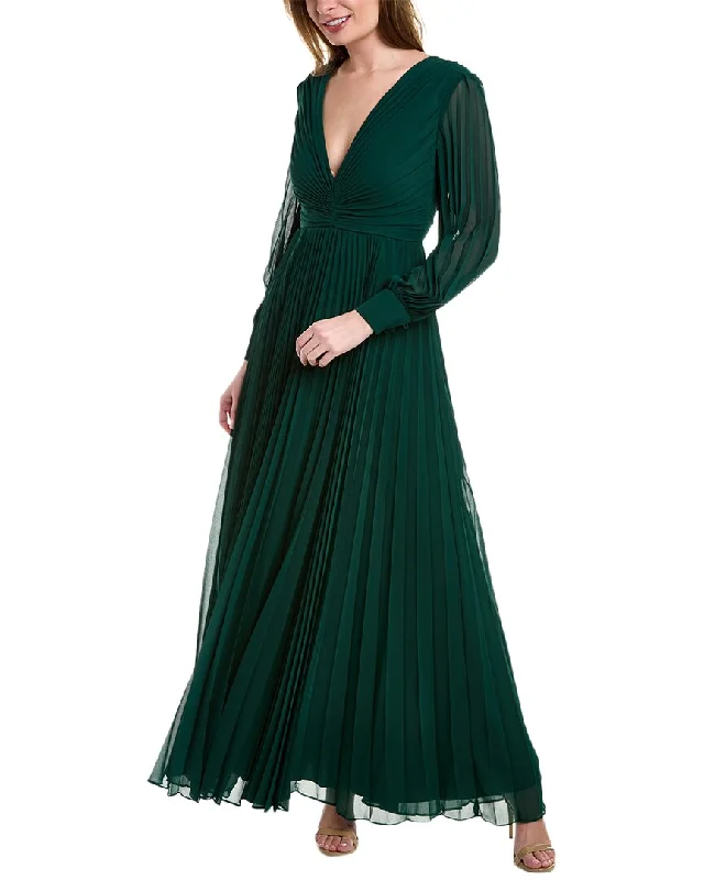 Badgley Mischka V-Neck Shirred Gown