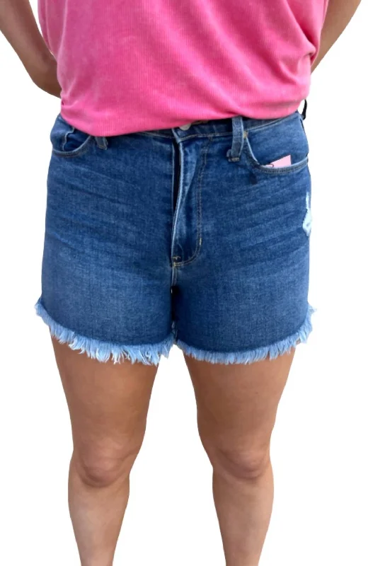 Capote High Rise Denim Shorts In Dark Blue