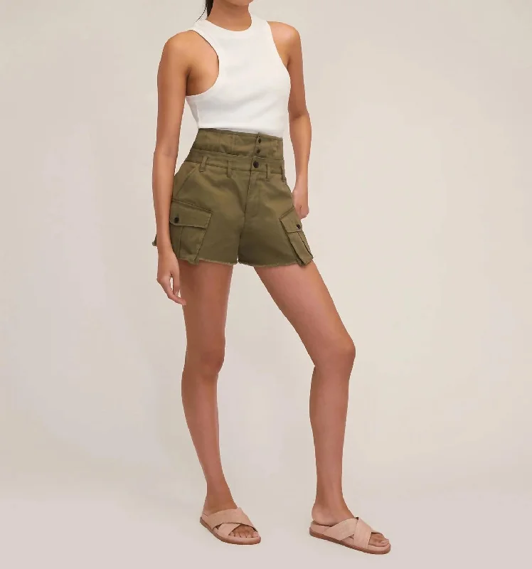 Easton Canvas Corset Cargo Short In Military Green