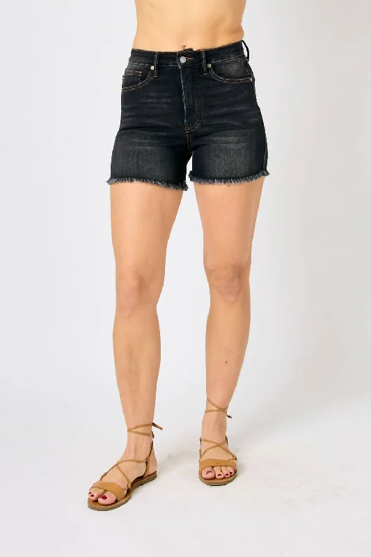 Faulkner Tummy Control Denim Shorts In Black