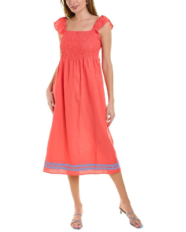 Sail to Sable Smocked Linen-Blend Midi Dress