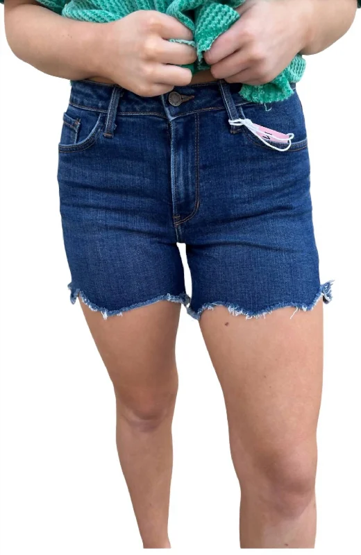 Salinger Hi-Lo Hem Denim Shorts In Dark Blue